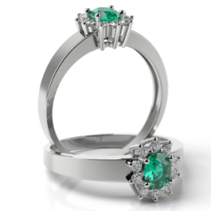 Pierścionek złoty z brylantami 0.14 ct i szmaragdem ST-006