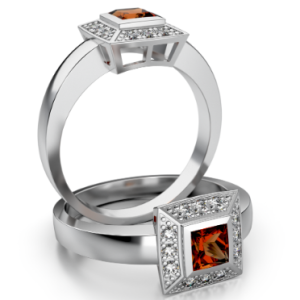 Pierścionek złoty z brylantami 0.103 ct i granatem ST-017