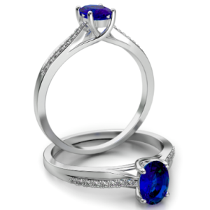 Pierścionek złoty z brylantami 0.075 ct i szafirem ST-018